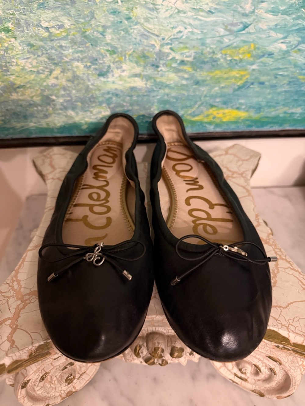 Sam Edelman Black Leather Bow Ballet Flats